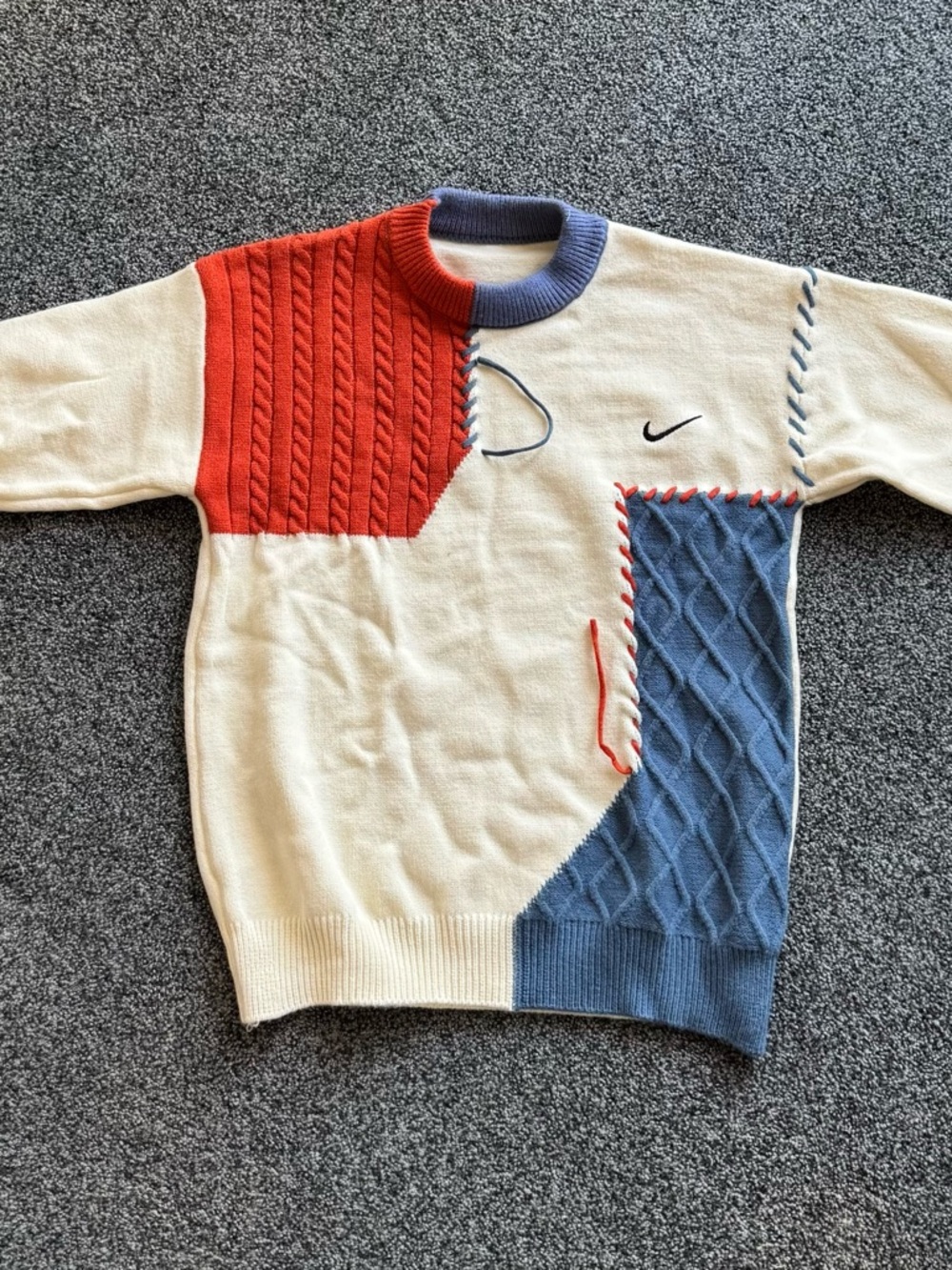 Nike Upcycled Sweater-  Red and Blue Colorblock